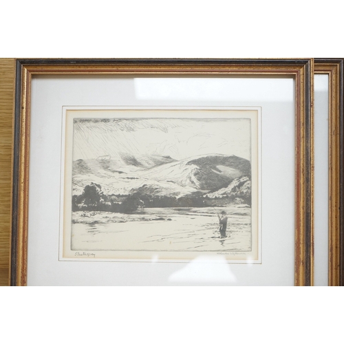 689 - Norman Wilkinson (1878-1971), set of four etchings, to include: Loch fishing, 'A likely cast' and ... 