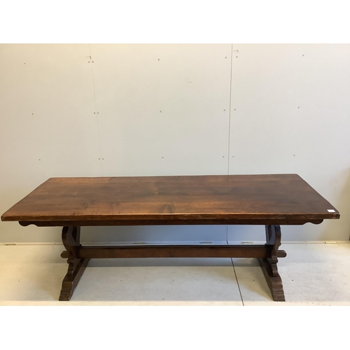 69 - An 18th century style rectangular oak refectory dining table, width 222cm, depth 83cm, height 76cm. ... 