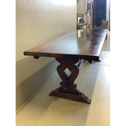 69 - An 18th century style rectangular oak refectory dining table, width 222cm, depth 83cm, height 76cm. ... 