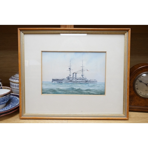 693 - 20th century naval interest, gouache, HMS Canopus, unsigned, 14 x 20cm. Condition - good