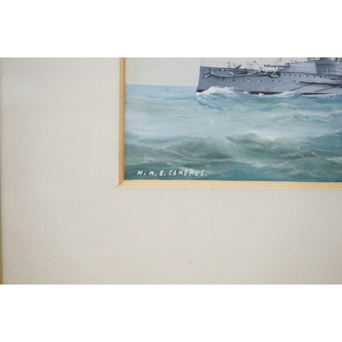 693 - 20th century naval interest, gouache, HMS Canopus, unsigned, 14 x 20cm. Condition - good