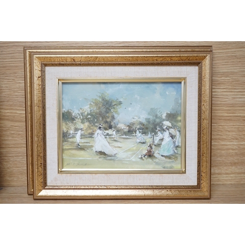 694 - John Strickland Goodall (1909-1996), pair of watercolour and gouaches, Game of tennis and Nannies... 