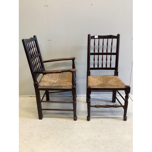 70 - A set of ten ash spindle back chairs, two with arms. Condition - fair