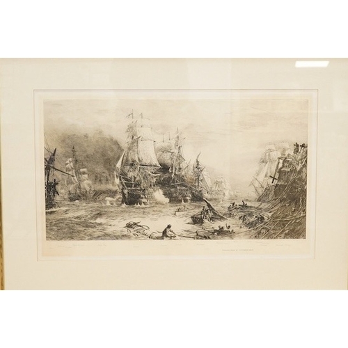 712 - After William Lionel Wyllie (1851-1931), etching, Battle of Trafalgar, unsigned, 48 x 78cm, publis... 