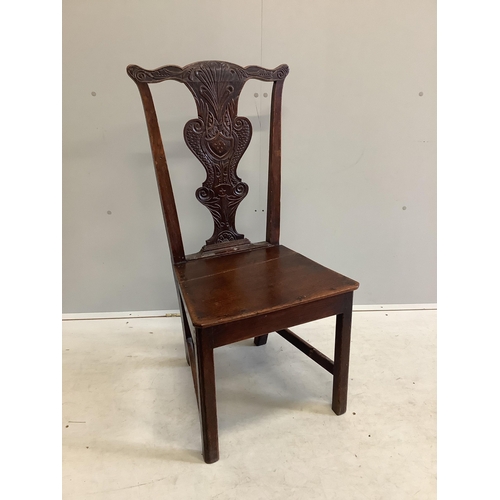 75 - A harlequin set of six country Chippendale style, carved oak dining chairs. Condition - fair