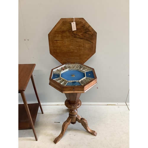 77 - A Victorian marquetry inlaid rosewood trumpet work table, height 74cm, together with an Edwardian ba... 