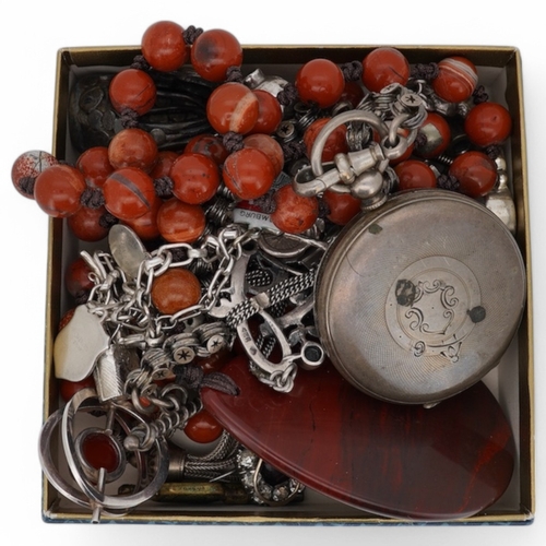 941 - A mixed group of silver jewellery, including two charm bracelets, an Art Nouveau-style pendant; a po... 