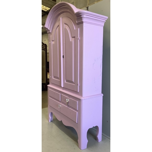 98 - An early 19th century Continental pine armoire, later painted pink, width 136cm, depth 48cm, height ... 