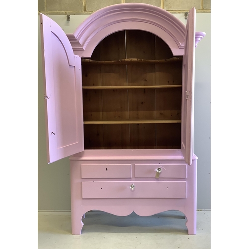 98 - An early 19th century Continental pine armoire, later painted pink, width 136cm, depth 48cm, height ... 