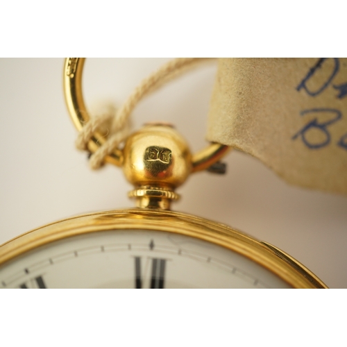 109 - A Victorian engine turned 18ct gold open faced key wind pocket watch, with Roman dial and subsidiary... 