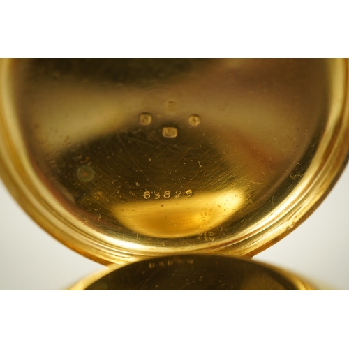 109 - A Victorian engine turned 18ct gold open faced key wind pocket watch, with Roman dial and subsidiary... 