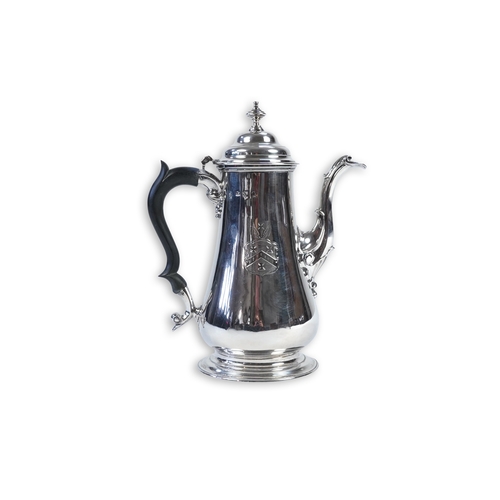 11 - A late George II silver coffee pot, by William & Robert Peaston, of baluster form, with engraved arm... 