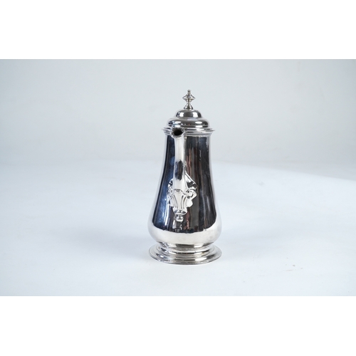 11 - A late George II silver coffee pot, by William & Robert Peaston, of baluster form, with engraved arm... 