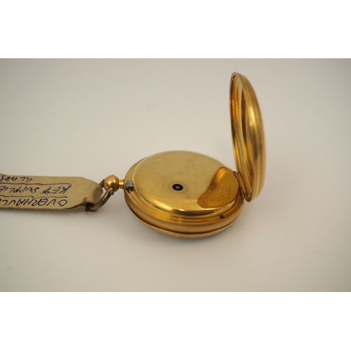 110 - A Victorian engine turned 18ct gold open faced key wind fob watch, with Roman dial, no key, case dia... 