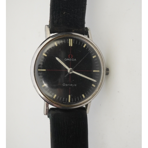 113 - A gentleman's late 1960's/early 1970's stainless steel Omega manual wind wrist watch, the black dial... 