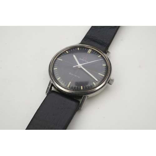 113 - A gentleman's late 1960's/early 1970's stainless steel Omega manual wind wrist watch, the black dial... 