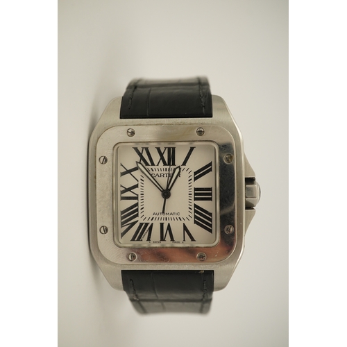 114 - A gentleman's late 20th century stainless steel Cartier Santos 100 automatic wrist watch, with signe... 