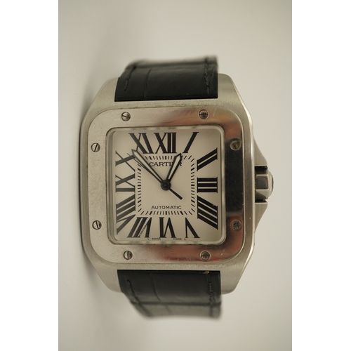 114 - A gentleman's late 20th century stainless steel Cartier Santos 100 automatic wrist watch, with signe... 