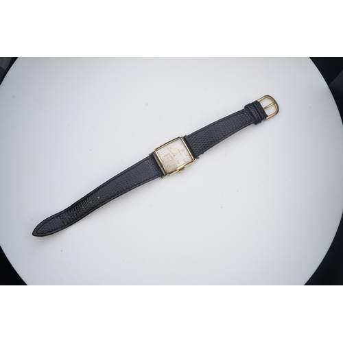 118 - A gentleman's late 1940's gold plated Longines manual wind wrist watch, on a later associated leathe... 