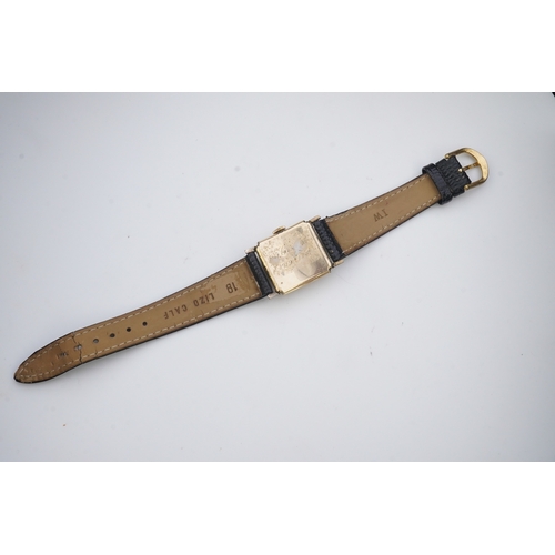 118 - A gentleman's late 1940's gold plated Longines manual wind wrist watch, on a later associated leathe... 