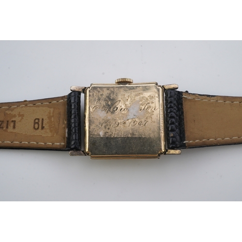 118 - A gentleman's late 1940's gold plated Longines manual wind wrist watch, on a later associated leathe... 