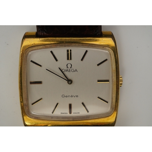 120 - A gentleman's 1970's? steel and gold plated Omega manual wind dress wrist watch, on a later associat... 