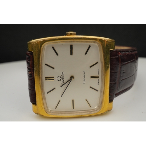 120 - A gentleman's 1970's? steel and gold plated Omega manual wind dress wrist watch, on a later associat... 