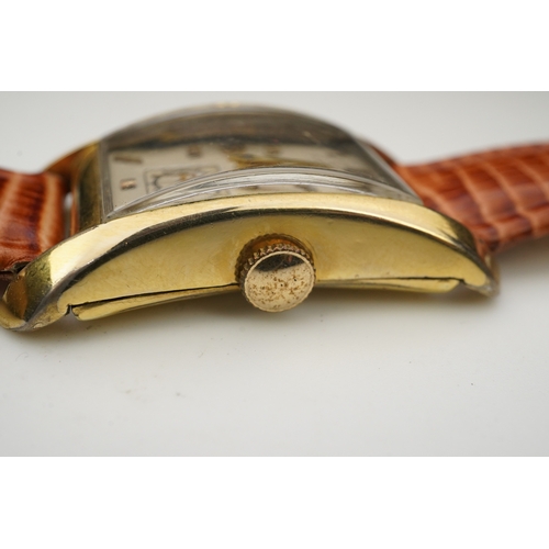 127 - A gentleman's 1950's 10k gold filled Longines manual wind wrist watch, on a later associated leather... 