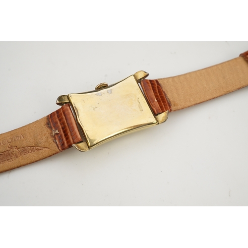 127 - A gentleman's 1950's 10k gold filled Longines manual wind wrist watch, on a later associated leather... 