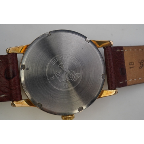 128 - A gentleman's early 1960's steel and gold plated Omega Seamaster 30 manual wind wrist watch, on a la... 