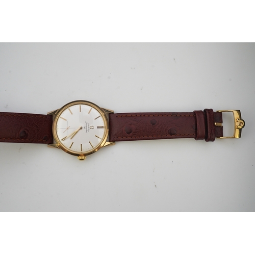 128 - A gentleman's early 1960's steel and gold plated Omega Seamaster 30 manual wind wrist watch, on a la... 