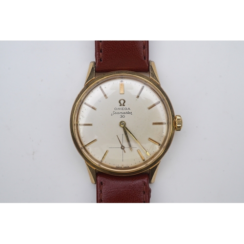 129 - A gentleman's steel and gold plated Omega Seamaster 30 manual wind wrist watch, on a later associate... 