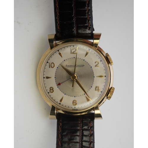 131 - A gentleman's 1950's gold plated Jaeger LeCoultre Memovox manual wind wrist watch, on a later associ... 