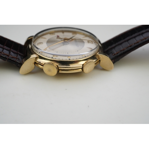 131 - A gentleman's 1950's gold plated Jaeger LeCoultre Memovox manual wind wrist watch, on a later associ... 