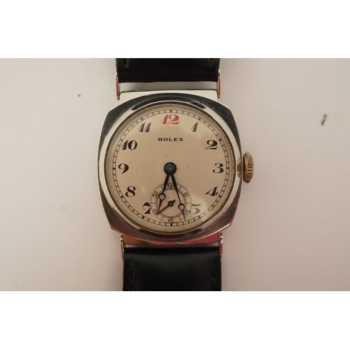 137 - A gentleman's rare 1940's? platinum Rolex manual wind wrist watch, with Arabic dial, red 12 and subs... 