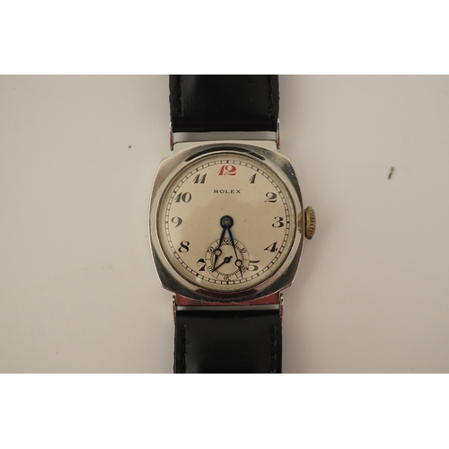 137 - A gentleman's rare 1940's? platinum Rolex manual wind wrist watch, with Arabic dial, red 12 and subs... 