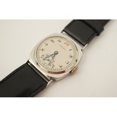 137 - A gentleman's rare 1940's? platinum Rolex manual wind wrist watch, with Arabic dial, red 12 and subs... 