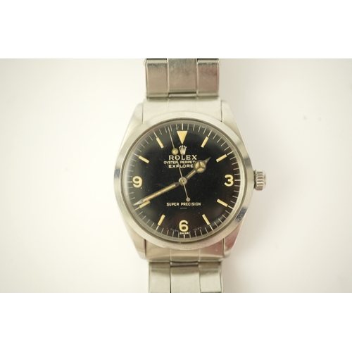 139 - A gentleman's 1954 stainless steel Rolex Oyster Perpetual Explorer Super Precision wrist watch, on a... 