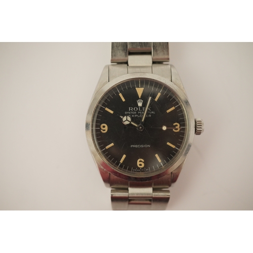 141 - A gentleman's late 1960's Rolex Oyster Perpetual Explorer Precision wrist watch, on a stainless stee... 