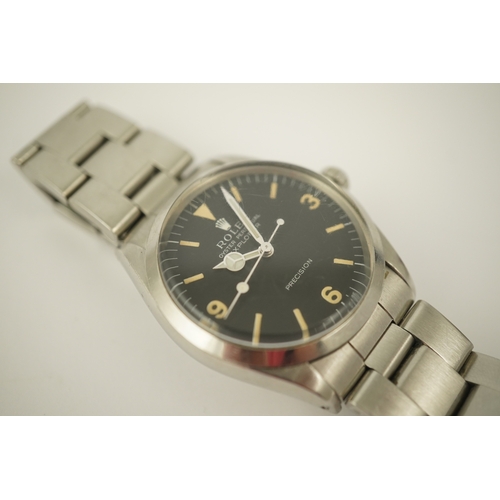 141 - A gentleman's late 1960's Rolex Oyster Perpetual Explorer Precision wrist watch, on a stainless stee... 