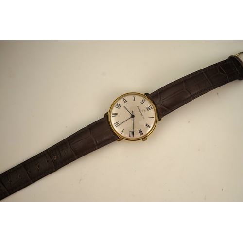 142 - A gentleman's 18ct gold Eterna-Matic manual wind dress wrist watch, on a later associated Hirsch lea... 