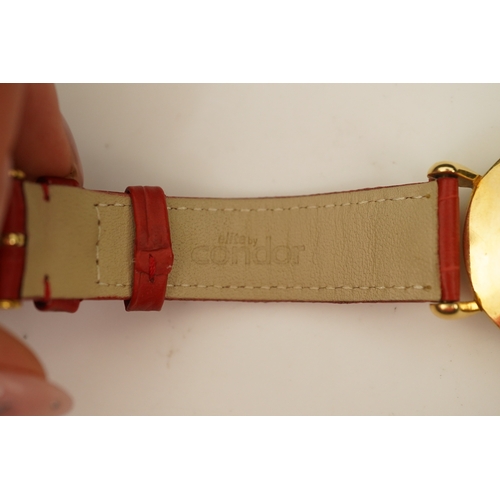 143 - A gentleman's 1950's 18ct gold Jaeger LeCoultre manual wind wrist watch, on a later associated leath... 