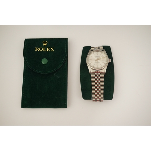 144 - A gentleman's early 1980's stainless steel Rolex Oyster Perpetual Datejust wrist watch, on a stainle... 