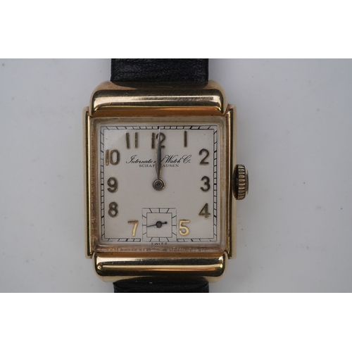 145 - A gentleman's mid 20th century 14k gold International Watch Company manual wind wrist watch, on a la... 