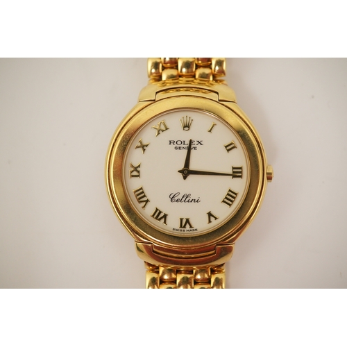 146 - A gentleman's 1990's 18ct gold Rolex Cellini quartz dress wrist watch, on an 18ct gold Rolex brick l... 