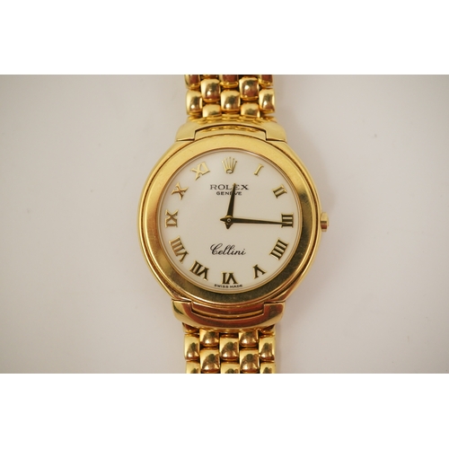 146 - A gentleman's 1990's 18ct gold Rolex Cellini quartz dress wrist watch, on an 18ct gold Rolex brick l... 