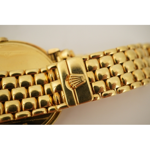 146 - A gentleman's 1990's 18ct gold Rolex Cellini quartz dress wrist watch, on an 18ct gold Rolex brick l... 