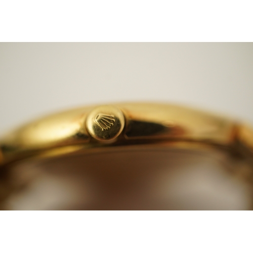 146 - A gentleman's 1990's 18ct gold Rolex Cellini quartz dress wrist watch, on an 18ct gold Rolex brick l... 