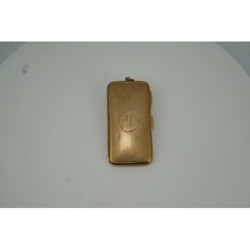 151 - A George V 9ct gold cigarette case, circa 1919, with engine turned decoration and engraved with the ... 