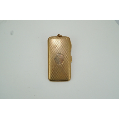 151 - A George V 9ct gold cigarette case, circa 1919, with engine turned decoration and engraved with the ... 